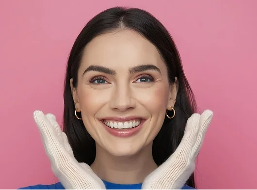 Happy patient smiling confidently after dental treatment and smile enhancement